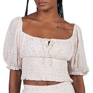 Charlie Holiday Pink Floral Smocked Blouse